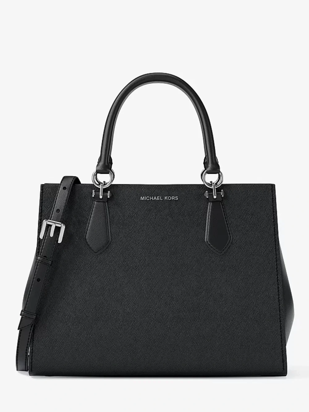 Michael Kors Marilyn Medium Saffiano Leather Satchel Crossbody Bag Black
